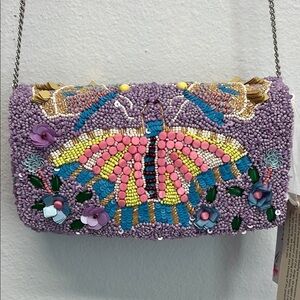Made In India | Lavender Butterfly Beaded Clutch/Crossbody